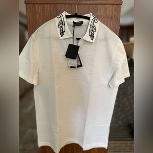 Versace Ivory Polo with Black Embroidered Collar
